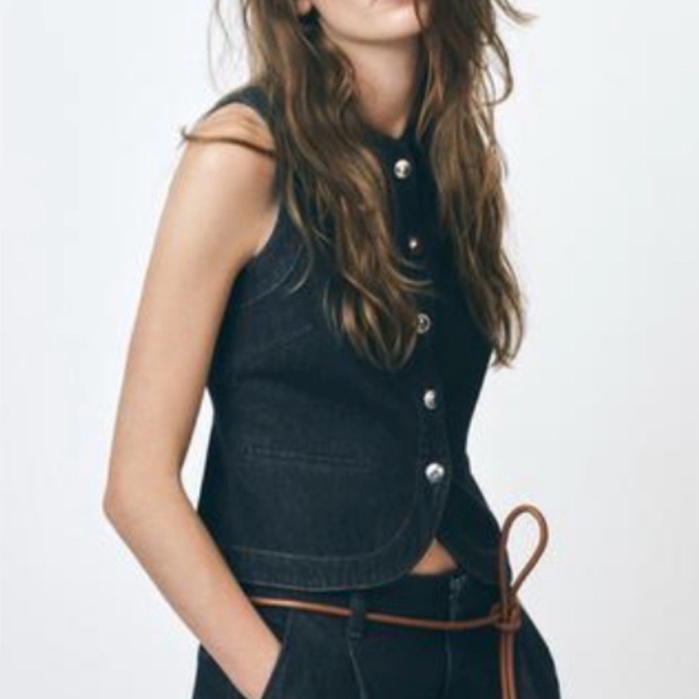 Zara Denim Sleeveless Vest with Silver Buttons